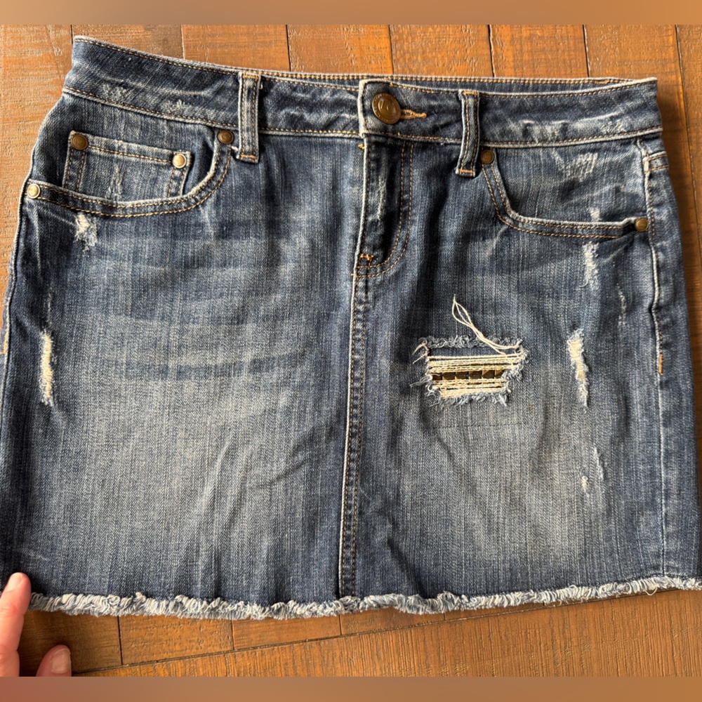 LC Lauren Conrad Distressed Blue Mini Skirt